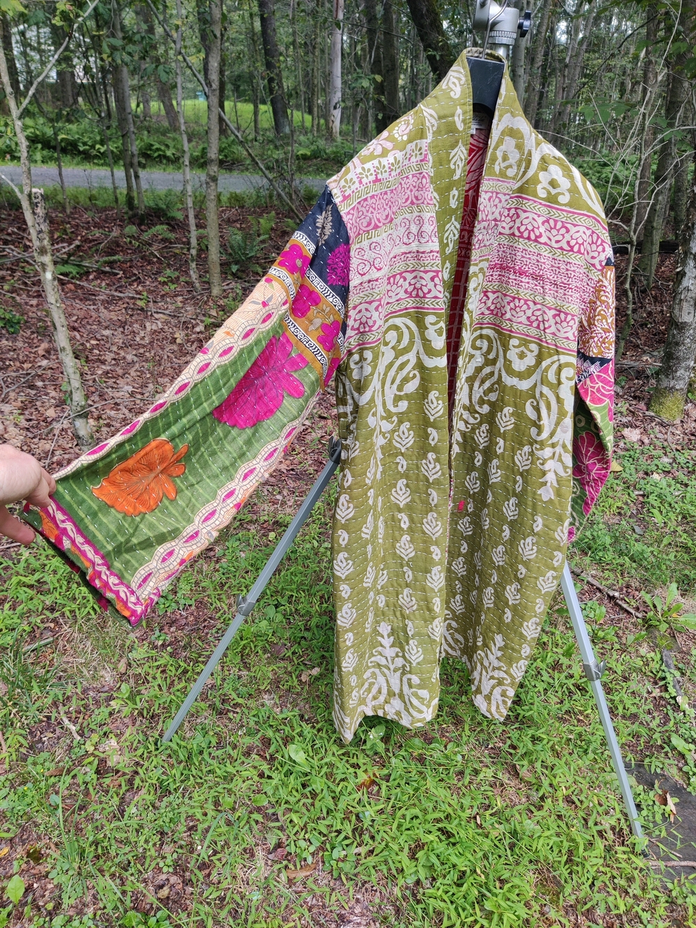 Kantha Bae Long Coat Jacket Duster Free Size Colorful Batik Hippie Bohemian READ